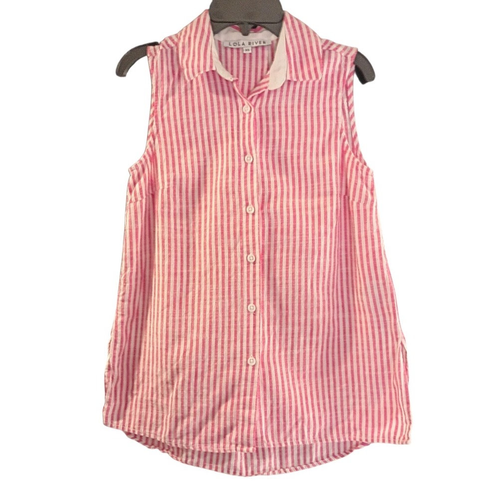 Lola River‎ Women's Pink/White Striped Summer Blouse Sleeveless Size XS EUC
